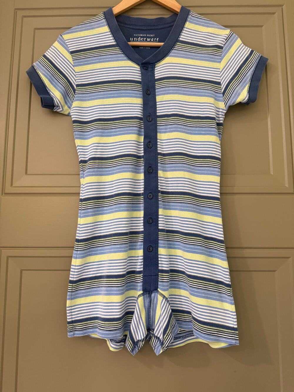 Victorias Secret Blue Striped Romper Pj Pajamas S Small Y2K Pink Angels